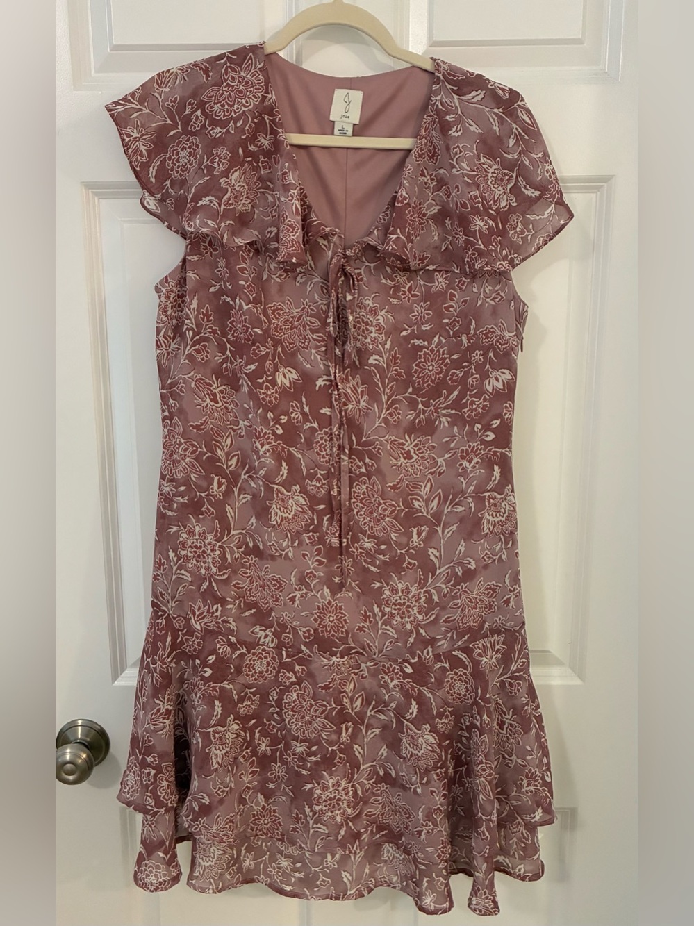 Joie Mauve Floral Ruffle Mini Dress Large